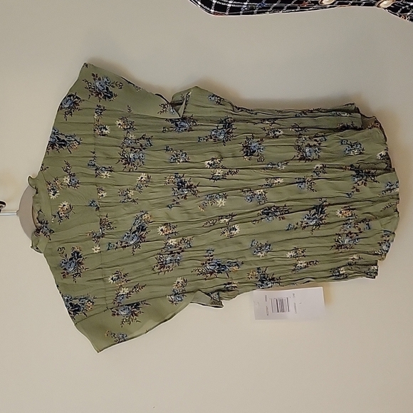 ALLISON TAYLOR Sage Green Floral Crepe Chiffon Ruffle Castlecore Blouse - Picture 7 of 10